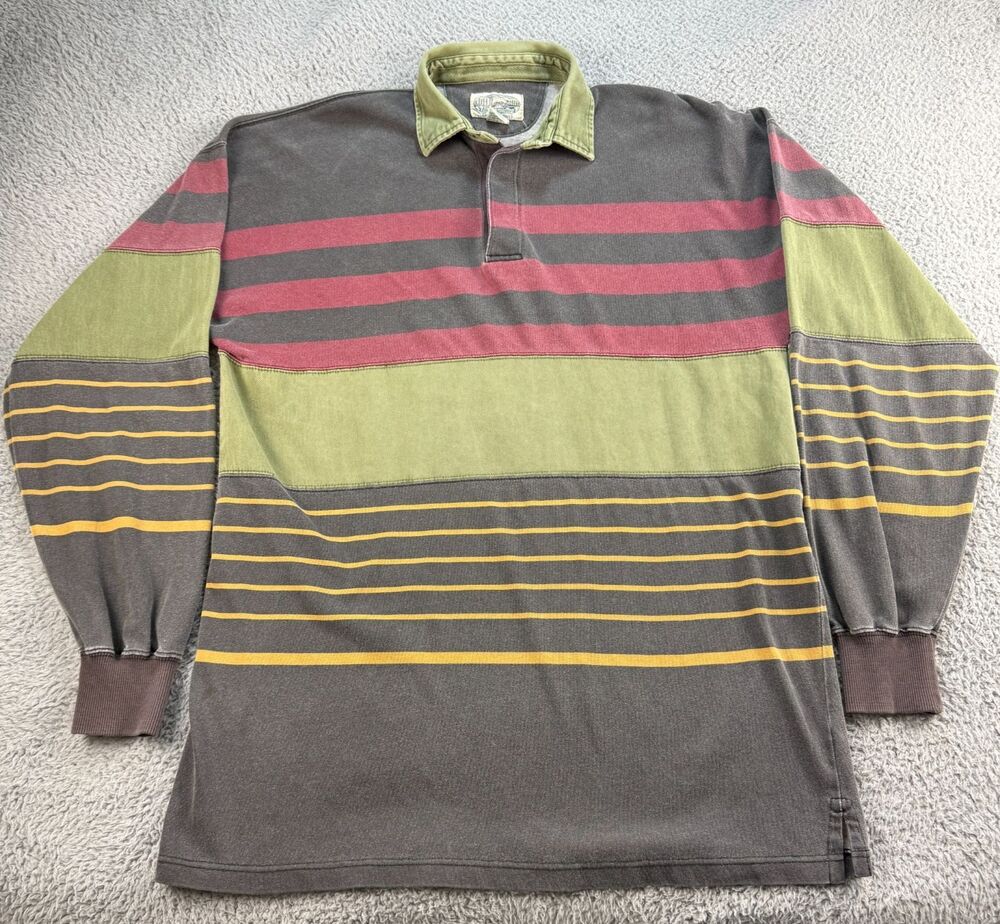 Vintage 90s Britches Great Outdoors Rugby Shirt Mens L Striped Colorblock Cotton